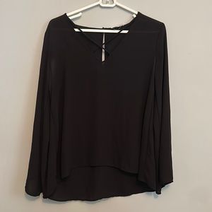 Black sheer blouse with cross front